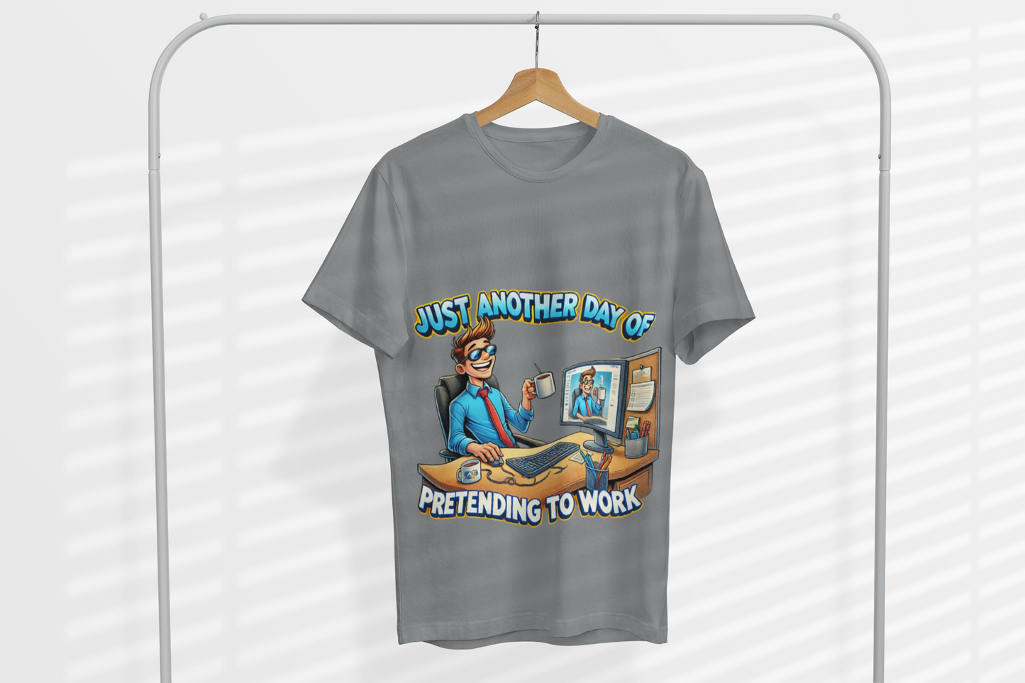 Funny Work From Home T-shirt, Just Another Day of Pretending to Work Tee, Gift for Office Workers, Humor Shirt, Quirky Cartoon Tee