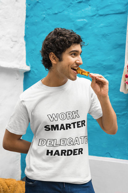 Funny Work Tshirt, Work Smarter Delegate Harder Tee, Office Humor Shirt, Sarcastic Work T-Shirt, Workplace Joke Tee, Coworker Gift